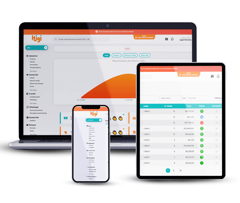 DASHBOARDS kigi sistema para loja de roupa